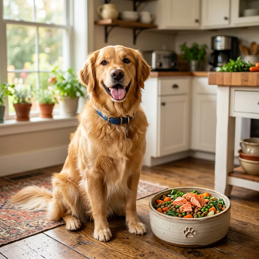 Perro feliz esperando su comida natural